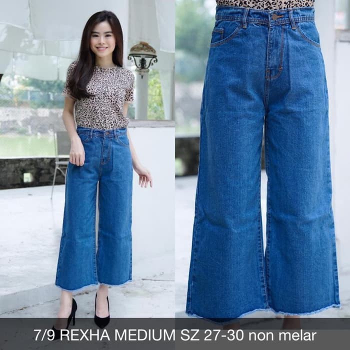 Celana Jeans 7/9 Kulot Wanita Rexha BF Jeans Medium Blue