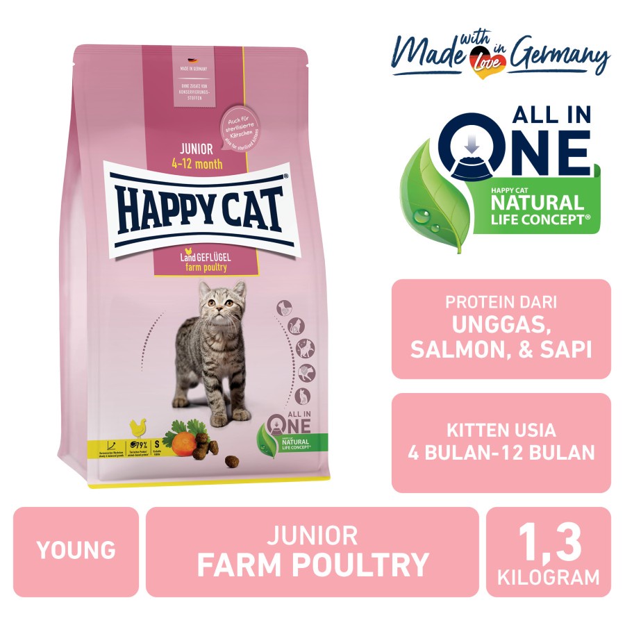 Happy Cat Junior Farm Poultry - Makanan Anak Kucing Premium