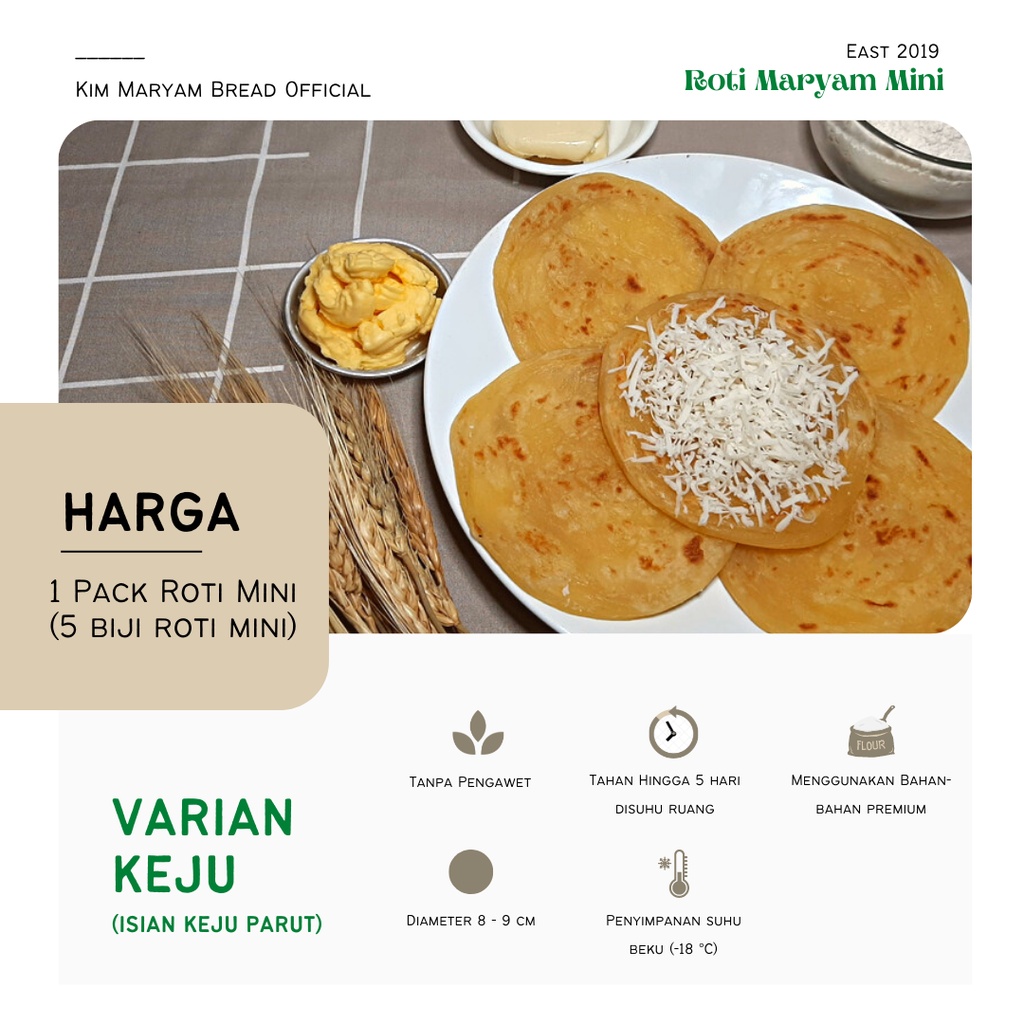 

Roti Maryam/Cane/Canai/Konde Kim Mini Keju 1 pack 5 pcs