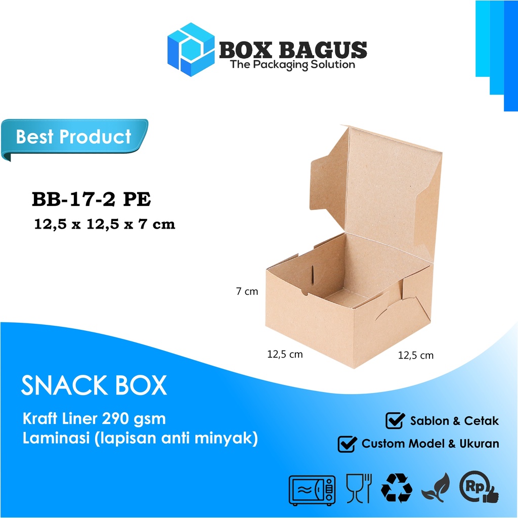 BOX DUS  12,5x12,5x7 KRAFT 290 GSM LAMINASI - KOTAK HAMPERS MAKANAN NASI ROTI KUE SNACK