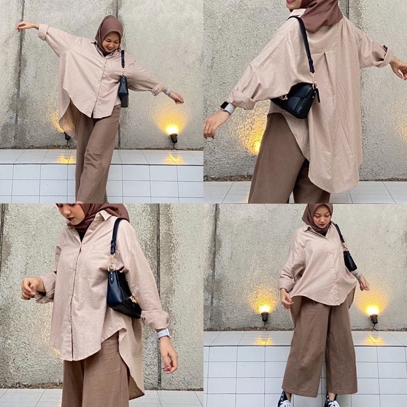 Atasan Kemeja Wanita - Kemeja Linen Wanita Oversize Lengan Panjang Full Kancing Matt Katun Linen Import