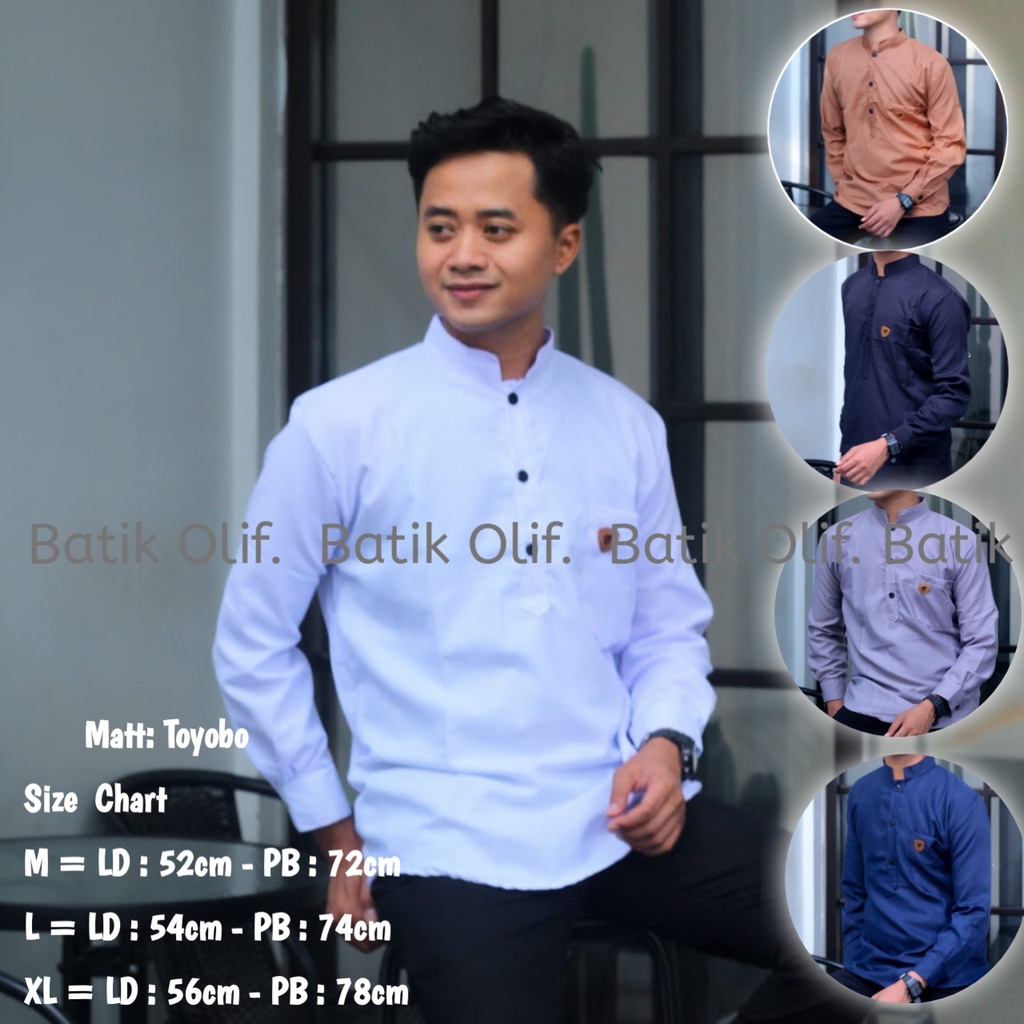 Baju Koko Pakain Muslim terbaru 2022 Size M L XL XXL // koko kurta ff lengan panjang dewasa bahan toyobo Textile-KOKO KURTA POLOS