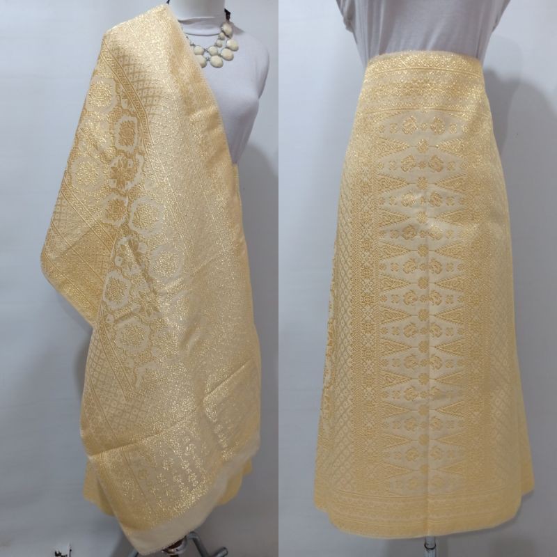 Songket Palembang Asli Warna Cream Gold berlian ORI
