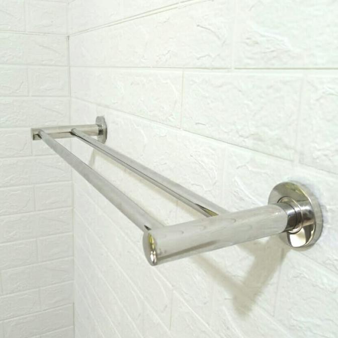 gantungan handuk kamar mandi stainless steel 2 baris