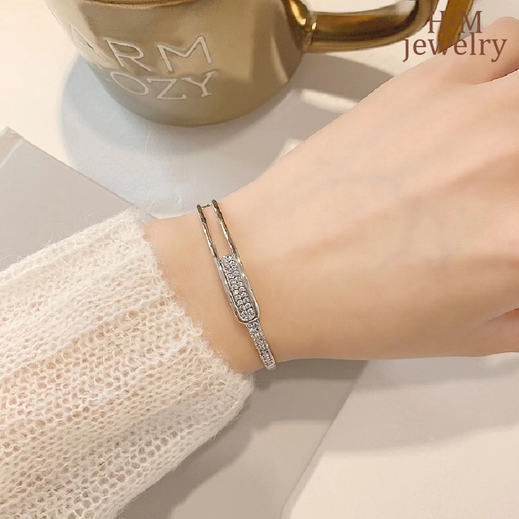 Gelang Model Terbuka Bahan Sterling Silver 925 Desain Bintang Hias Berlian Gaya Simple Berkilau Untuk Wanita