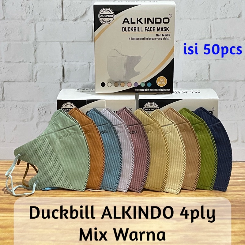 Masker Duckbill Alkindo Mouson Emboss Mix Warna Hitam Putih Abu 4 Ply Isi 50 Pcs Per box