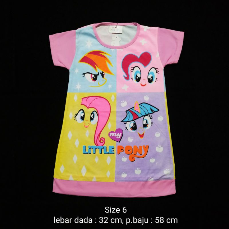 Daster Kaos Anak Karakter Dress Harian Cewek 4T "Pony Face"