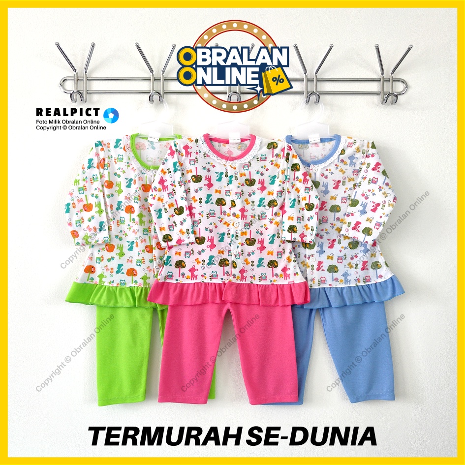 [SPY-RF03] OBRALAN ONLINE, Setelan Baju Bayi 3 - 18 Bulan, RED FOREST Animal Kancing Depan, Kaos Piy