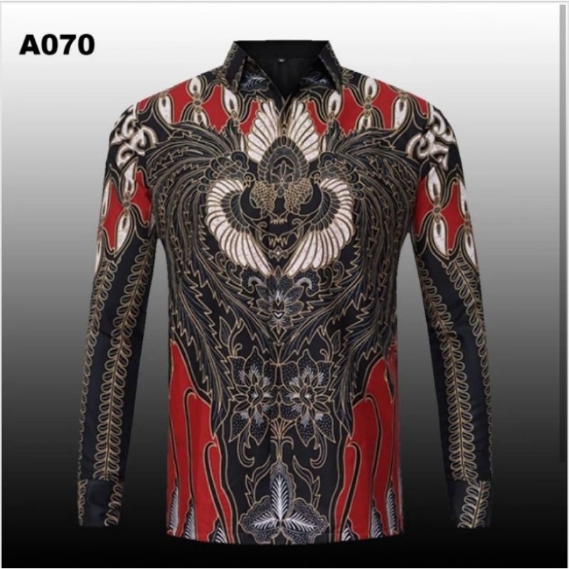 PRABUSENO MERAH Kemeja Batik Pria Furing Slim Fit