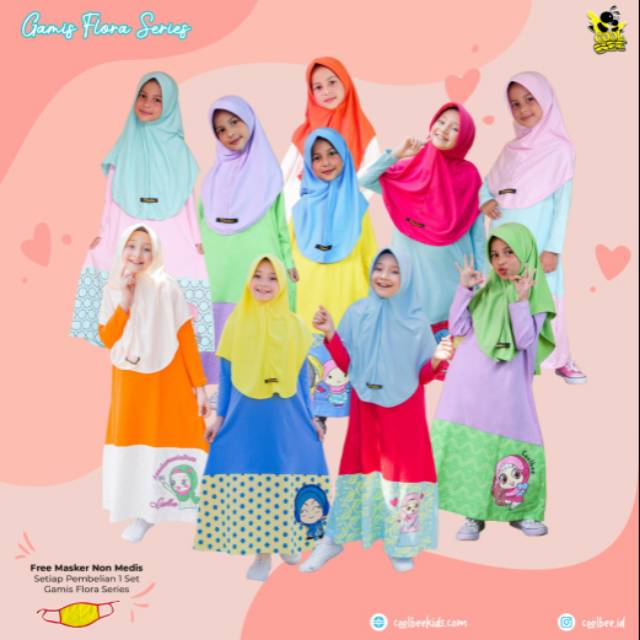 Gamis anak muslimah gamis anak syari gamis anak bahan katun usia 2-10 tahun