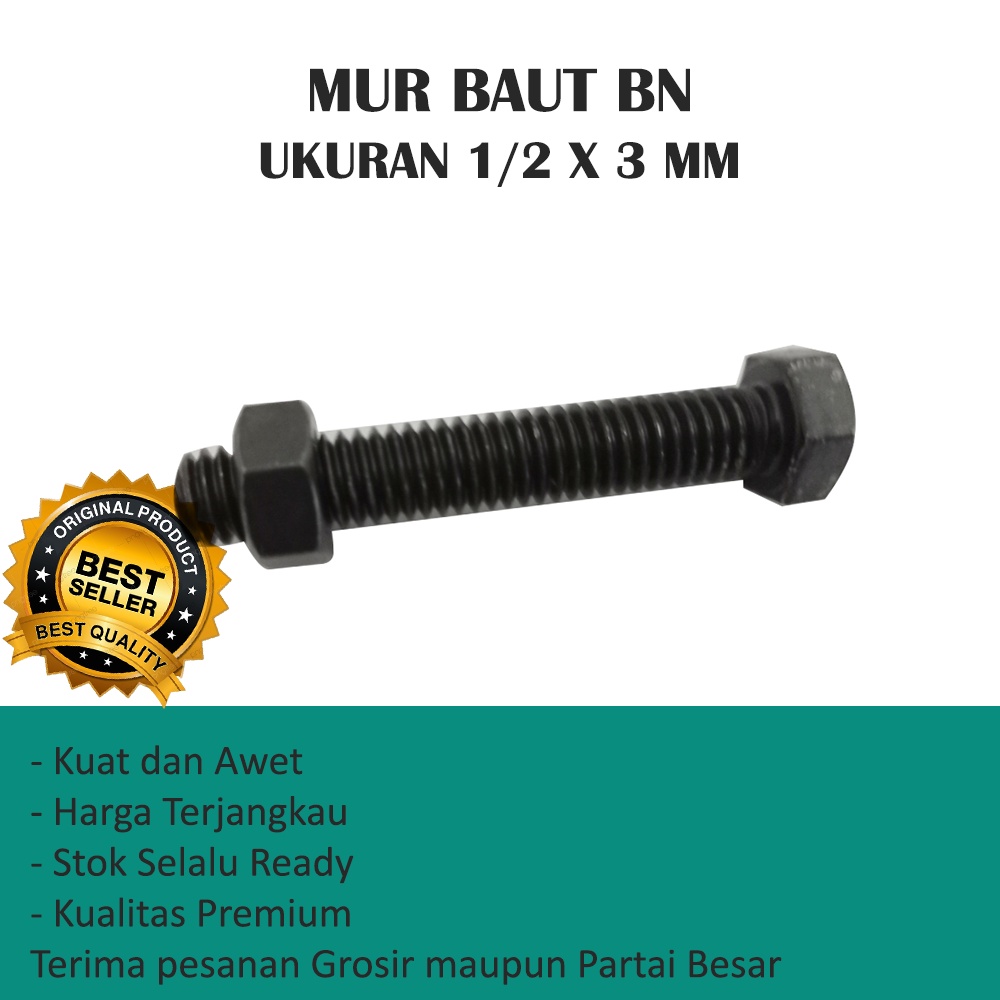 MUR BAUT HEXAGONAL 1/2 x 3 (HARGA SATUAN)- BAUT MUR HEXAGONAL 1/2 x 3 (HARGA SATUAN)