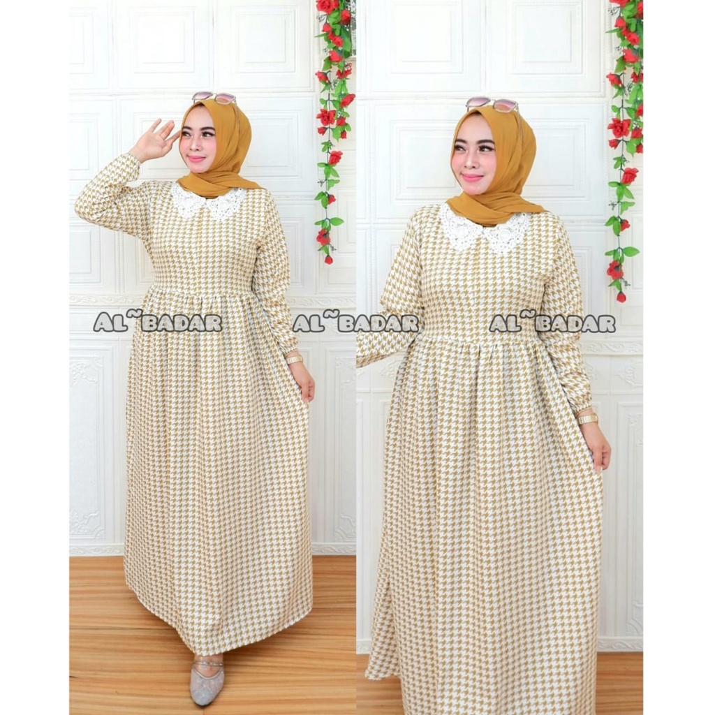 [ BISA COD ]GAMIS SHAKILAL MOTIF RENDA KERAH KOREA, DRESS SHAKILA MOTIF MIX RENDA KERAH KOREA MODEL TERBARU ,GAMIS BUSUI BY AL BADDAR