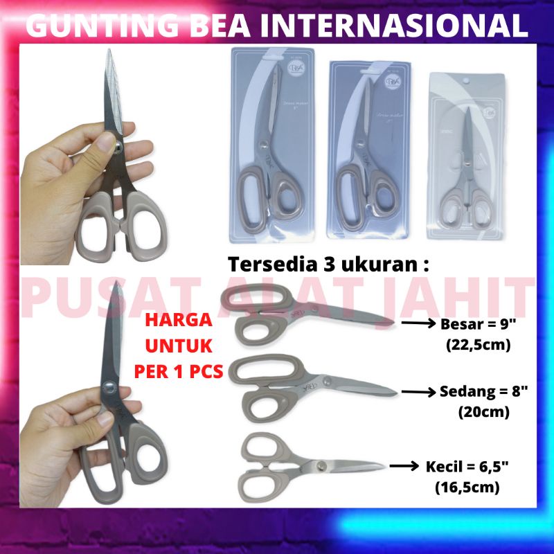 

GUNTING ALAT POTONG BAHAN KAIN PAKAIAN BAJU KERTAS PLASTIK DAPUR SERBAGUNA STAINLESS STELL TAJAM KUAT ENAK GAGANG ABU MERK B&A 6,5 8 9 INCH 6,5" 8" 9