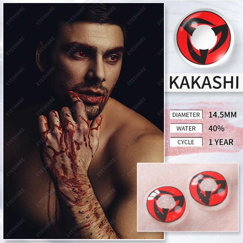 （Kotak Lensa Gratis）Softlens Soflen Cosplay Halloween RED Lensa Kontak Kartun Anime Mata Sharingan Naruto Uchiha Sasuke Hatake Kakashi Lensa Kontak Kosmetik Lembutsoflens diameter14.5mm Minus 0.00【COD&amp;SPOT】