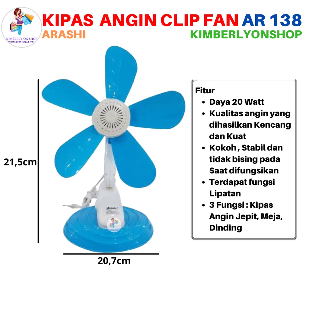 Kipas Angin Clip Fan 20 Watt AR 138 Arashi