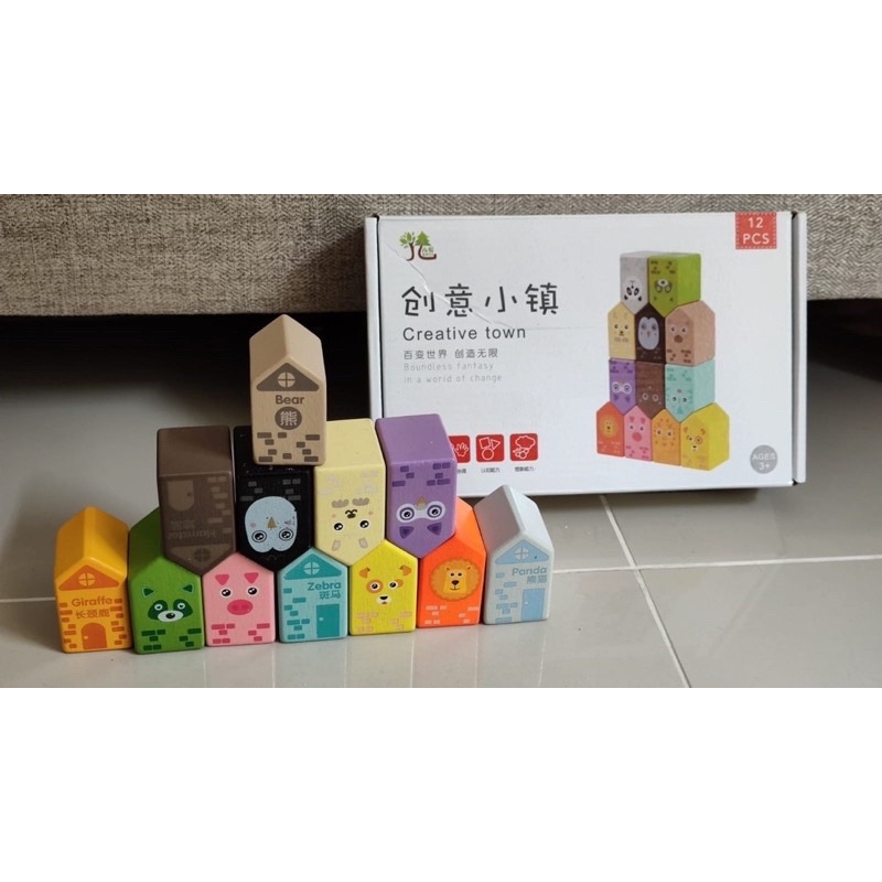 creative town colorful wooden blocks balok warna warni