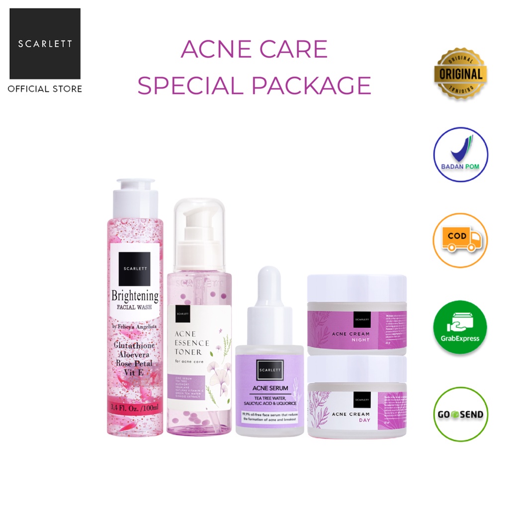 Scarlett Whitening Brightly Your Skin &amp; Acne Care Special Package &amp; AGE DELAY | SCARLETT FACE CARE isi 5 pcs