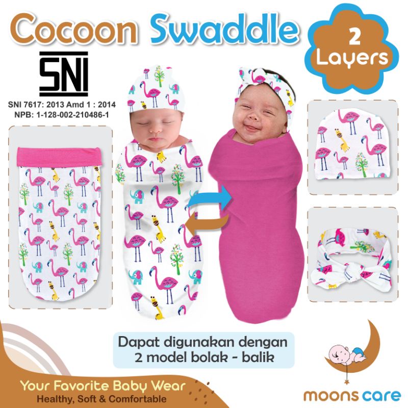 SNI [Perlengkapanbayimurah] Cocoon Swaddle Bedong instan Motif Dita Moons Care bolak balik murah palinggampanginstan