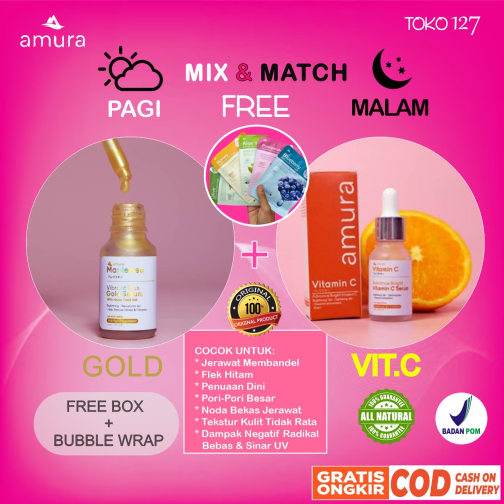 Serum Amura Wajah Acne Jerawat Glowing Vit C Gold mura Skincare expert Serum Kecantikan 100% Asli