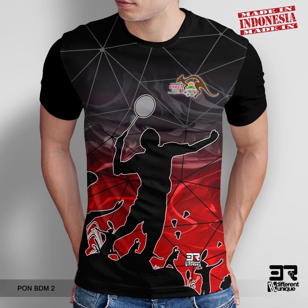 KAOS PRINT 3D DISTRO 3R UNISEX DEWASA & ANAK INDONESIA PON XX PAPUA BADMINTON ( PON BDM 2 )