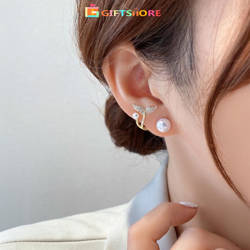 COD✨Anting Tusuk Sterling Silver 925 Model Ekor Ikan Hias Mutiara Elegan Ala Korea Untuk Wanita gs