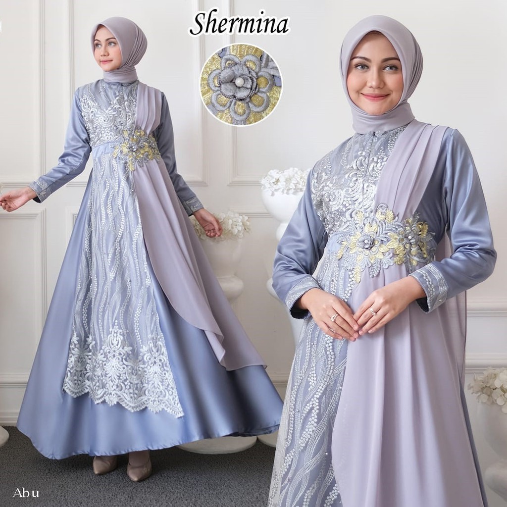 GAMIS PESTA MEWAH SHERMINA BUSANA MUSLIMAH PESTA TULLE