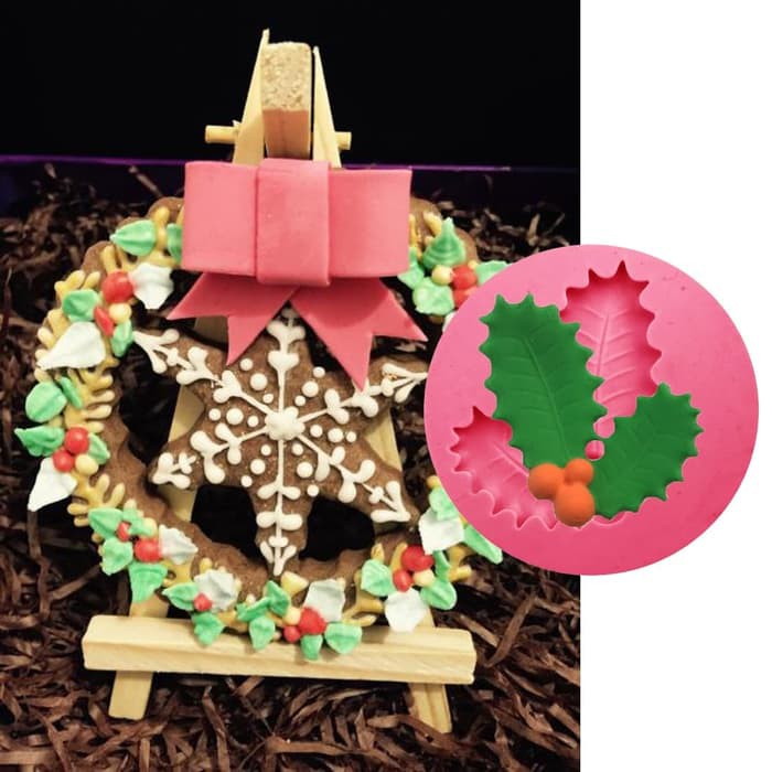 3D Silicon Mold Fondant Cake Decoration - Christmas Leaves