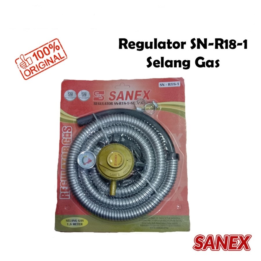 Paket Selang Gas 1,8 Meter + Regulator Sanex SN-R18-1 Free 2 Klem SNI