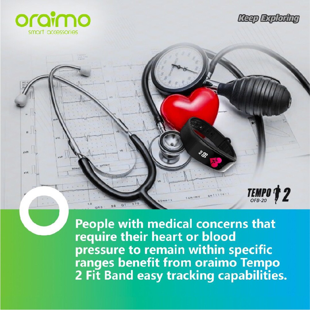 ORAIMO TEMPO 2 Smart Band OFB-20 [Polymer lithium battery,Standby Up to 20 days] - Garansi Resmi