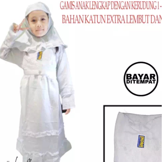 gamis putih anak perempuan busana muslim manasik haji +kerudung