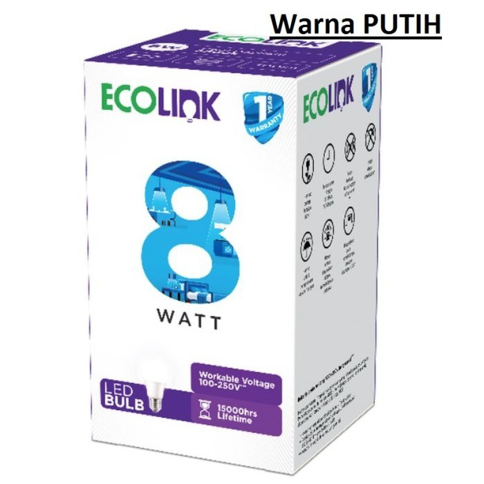 PROMO BELI 3 GRATIS 1 Lampu Bohlam LED Bulb 8 Watt 8Watt 8W 8 W Putih ECOLINK