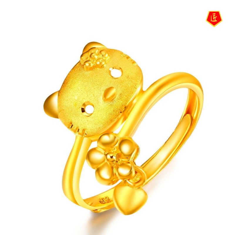 [Ready Stock]3D Golden Comic Cat Ring Korean Fashion Simple