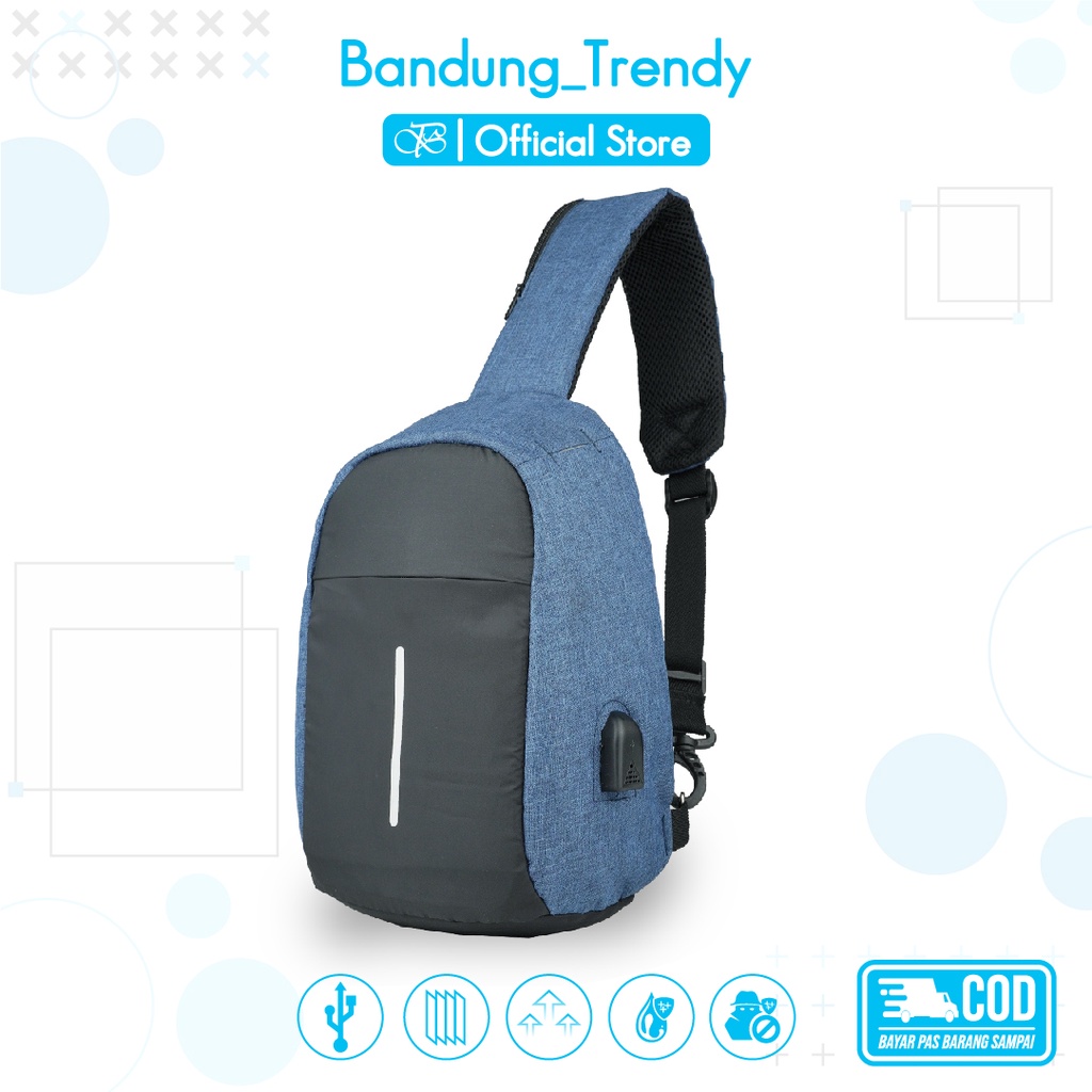 BIG SALE !!! Tas Selempang / Slempang Anti Maling / Anti Air Waterproof Sling Bag Pria + Port USB