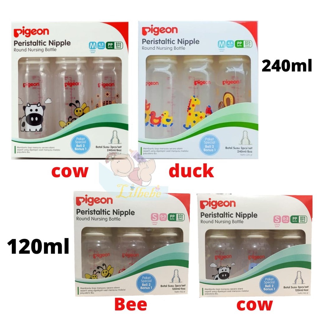 Pigeon PP RP Peristaltic Nipple Round Standard Bottle Slim Neck 240ml 240 ml 120ml 120 ml Botol Susu