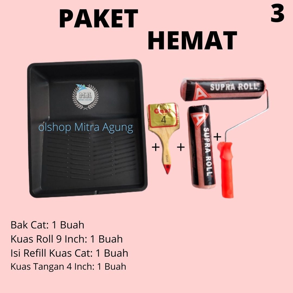 PAKET KUAS BAKCAT KUAS ROL ROLL 9&quot; inch CAT TEMBOK  / GAGANG + BULU ROLL CAT/ KUAS CAT CABUT