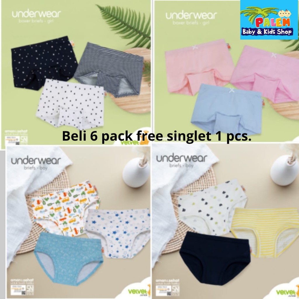 3PCS velvet junior underwear boxer brief boy girl celana dalam anak