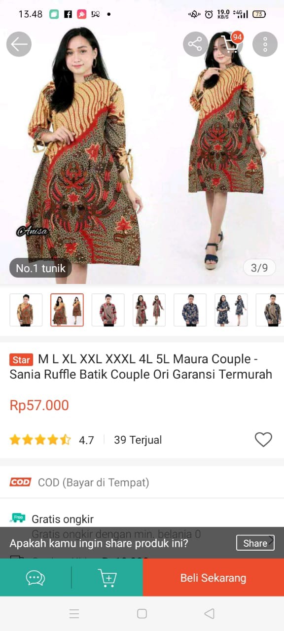 M L Xl Xxl Xxxl 4l 5l Maura Couple - Sania Ruffle Batik Couple Ori Garansi Termurah Shopee