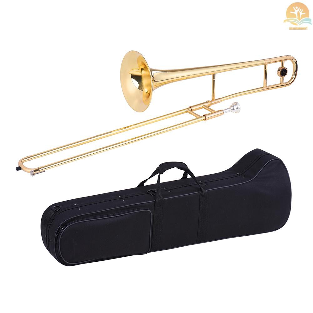 Ammoon Alto Trombone Brass Gold Lacquer Bb Tone B Flat Mouthpiece Dengan Case Tongkat Pembersih