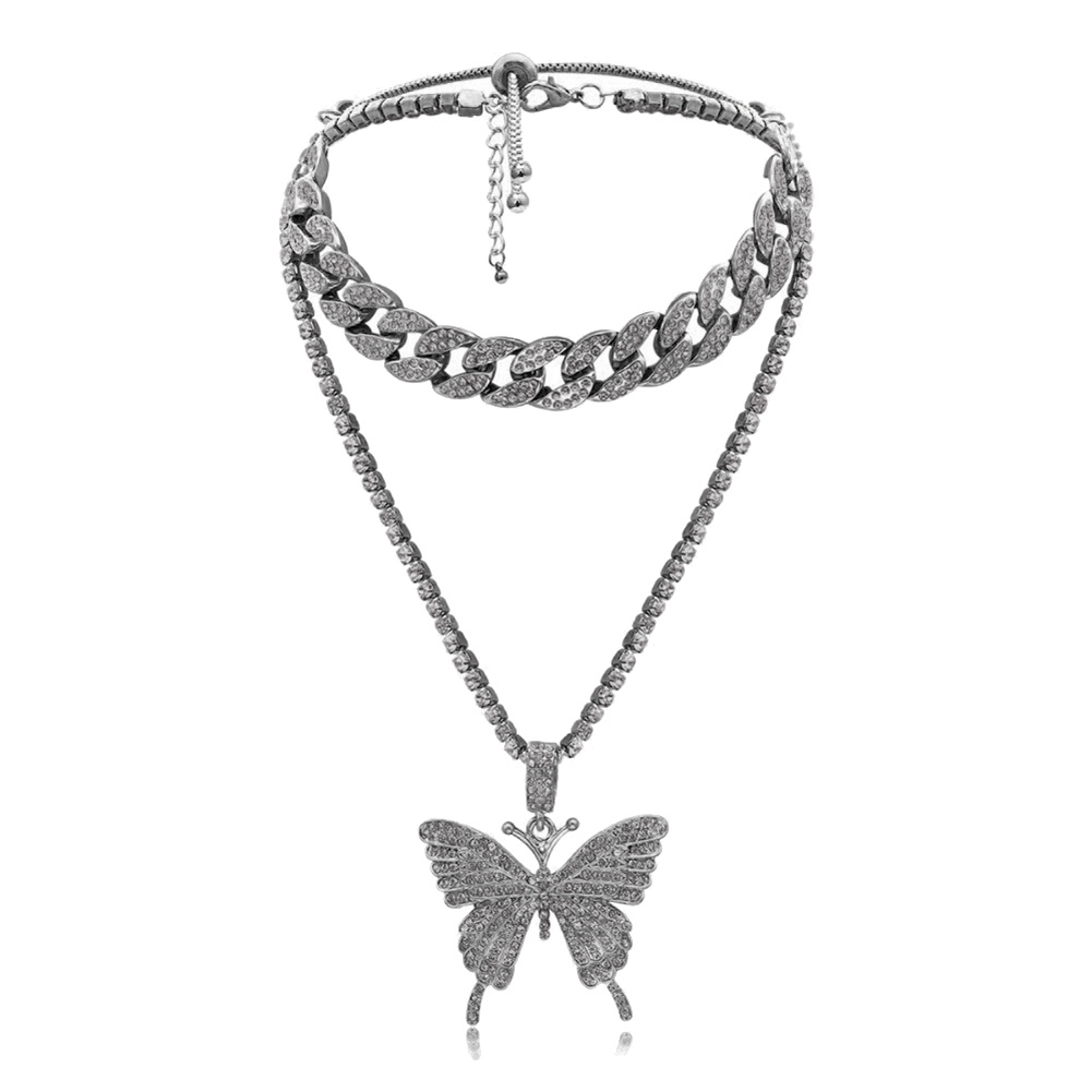 Hu Hu Hu Hu Hu Alat Bantu Pasang Kacamata♡ Kalung Rantai Liontin Kupu-Kupu Aksen Berlian Imitasi Gaya Punk Untuk Wanita