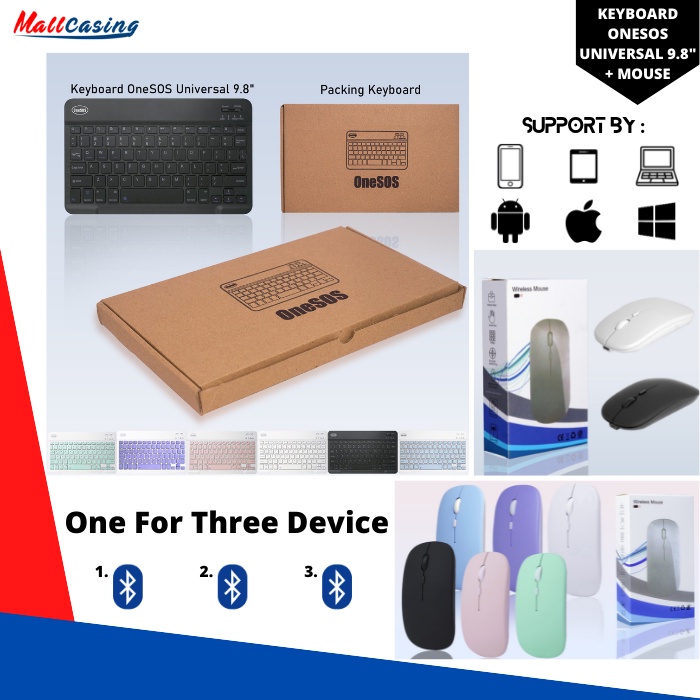 PAKET SUPER LENGKAP OneSOS Keyboard Wireless Bluetooth Laptop iPad Handphone / Mini Portable Phone Universal / Android Windows iOS Universal 9.8&quot;