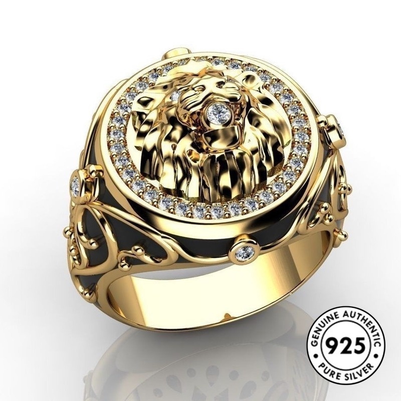 Cincin Desain Singa Bahan 925 Sterling Silver Gaya Punk