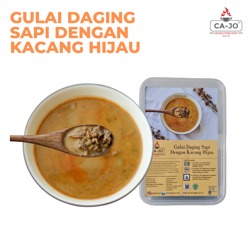

CA-JO Frozen Food / Gulai Daging Sapi Dengan Kacang Hijau 400 Gram / Makanan Instan