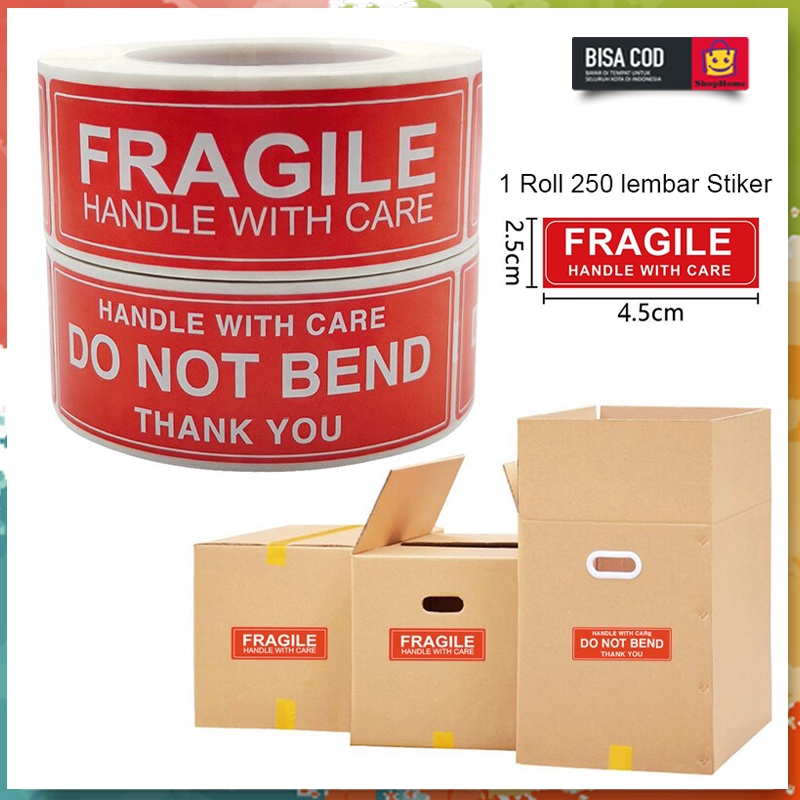

Stiker label Fragile murah 1 roll 250 Pcs 25x44 mm Awas Pecah Jangan di Banting STC07