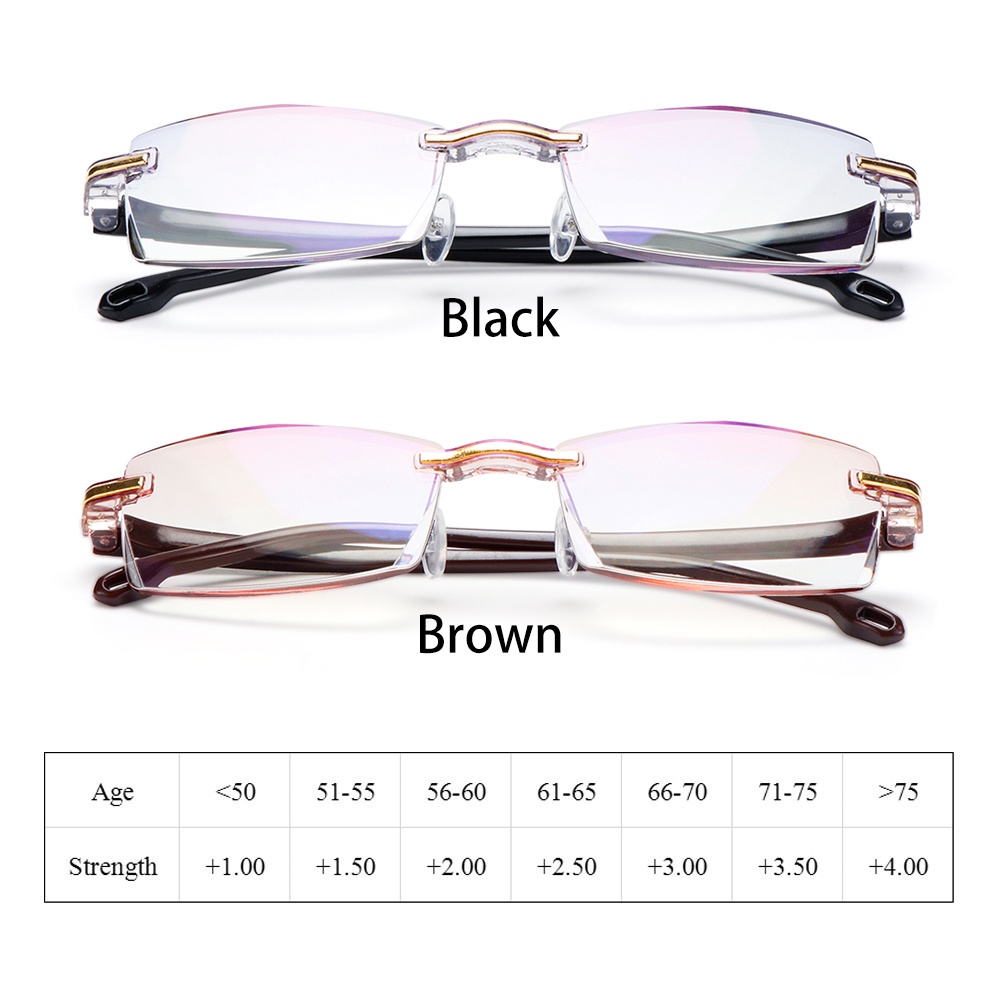 ROW Unisex Reading Glasses Rimless Presbyopia Glasses Anti Blue Light Ultralight Readers Eyewear Diamond-cut Computer Gaming Goggles +1.0 to 3.0 Degree Radiation Protection/Multicolor