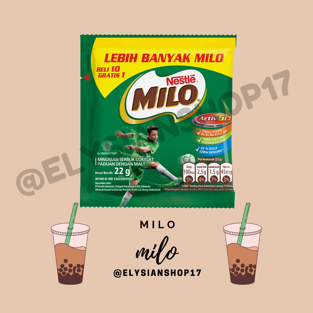 

Susu Cokelat Nestle Milo 1 Renceng (10 Sachet)