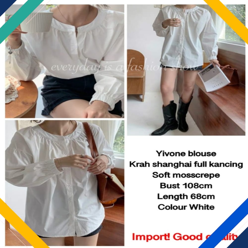 Yivone blouse import Putih Kekinian Baju Atasan Wanita 0141 Premium UBZ
