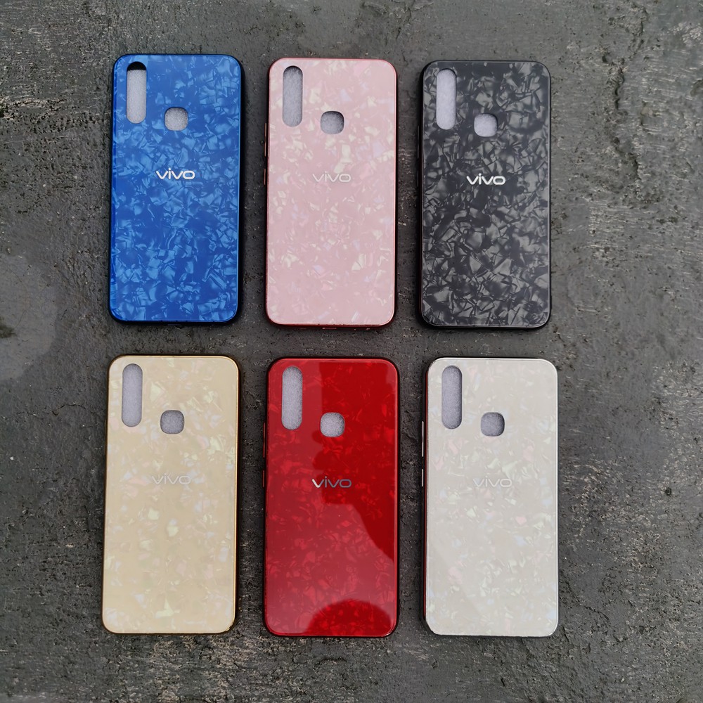 Vivo Y17 / Y15 / Y12 / Y11 Shiny Shell Shining Diamond Glass Case Hard Cover Casing