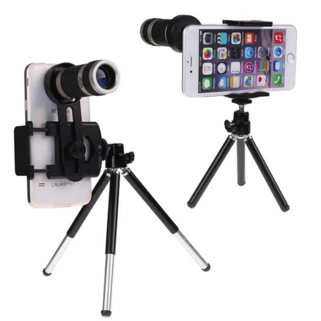 Lensa Tele 8x zoom tripod mini Holder Kamera HP Handphone / Telescope