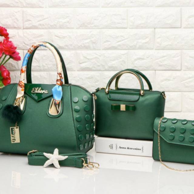 EL 6122 -52 tas branded original brand Eldora set 3in1 pu matte tas paketan murah