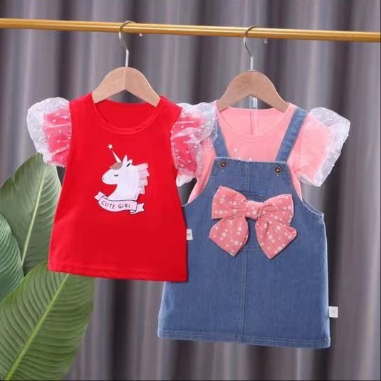 HappyOliver OVERALL CUTE GIRL UNICORN 6666 EBV Baju Overall Anak Perempuan Import + Kaos dalaman